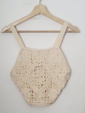 Zara Swirl Crochet Front Cream Color Tank Top Women's Size L